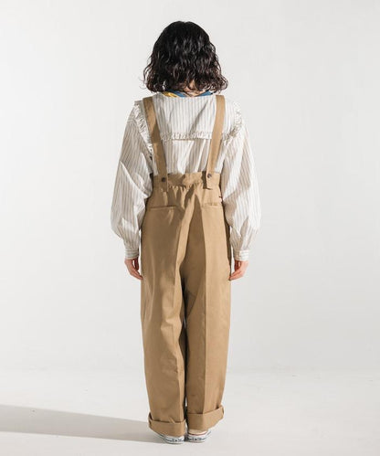 聯名 帶吊帶 大口袋2褶縐布褲