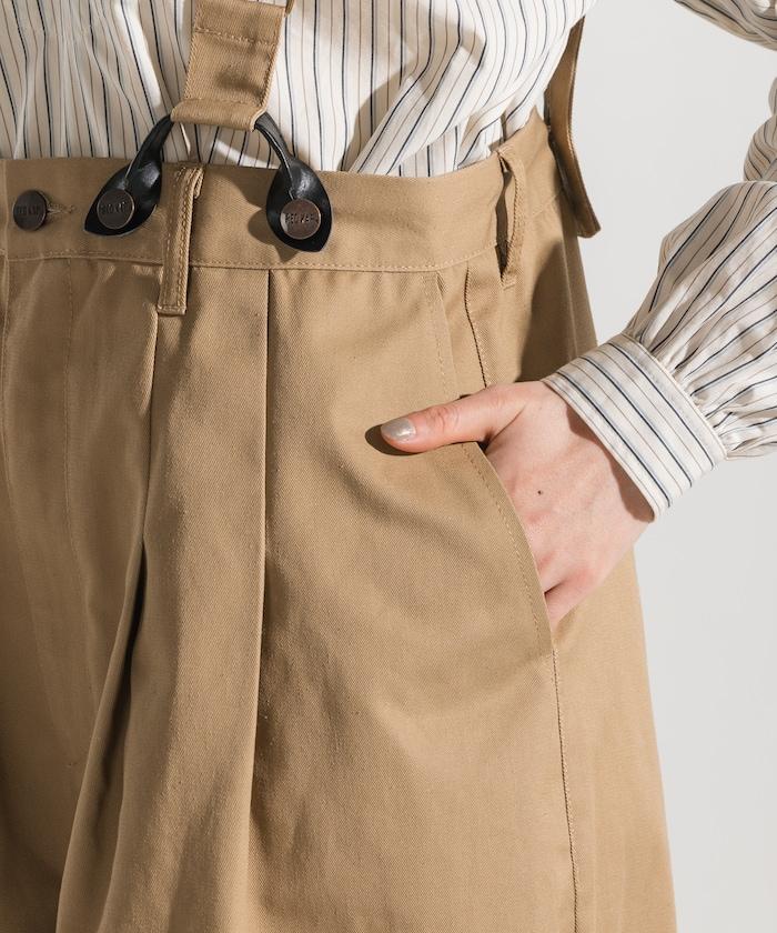 聯名 帶吊帶 大口袋2褶縐布褲