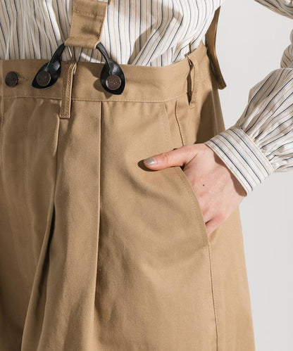 聯名 帶吊帶 大口袋2褶縐布褲