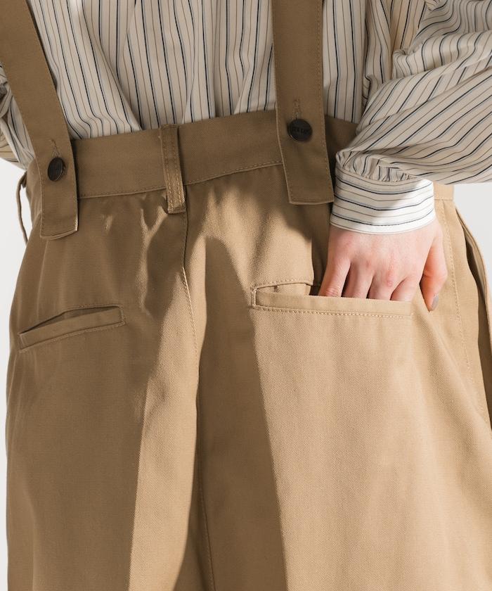 聯名 帶吊帶 大口袋2褶縐布褲