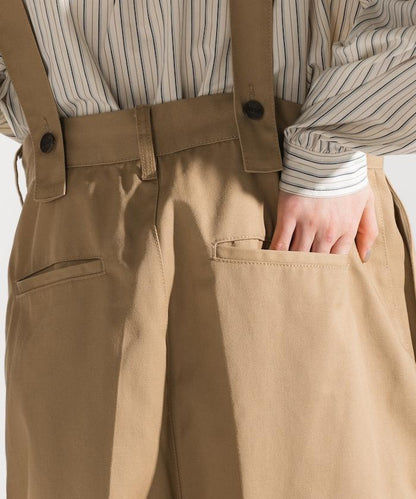 聯名 帶吊帶 大口袋2褶縐布褲