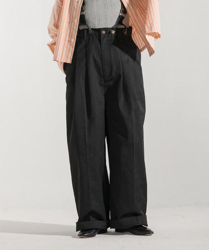 聯名 帶吊帶 大口袋2褶縐布褲