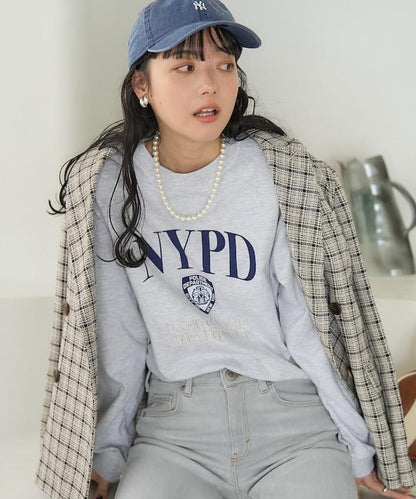 NYC 刺繡印花長袖T恤