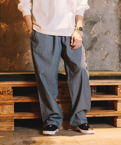 版 寬鬆牛仔廚師褲