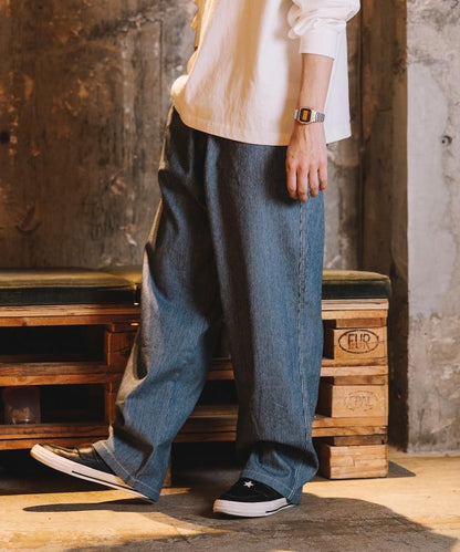 版 寬鬆牛仔廚師褲