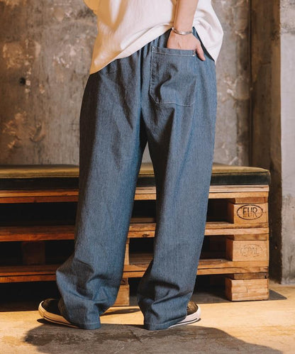 版 寬鬆牛仔廚師褲