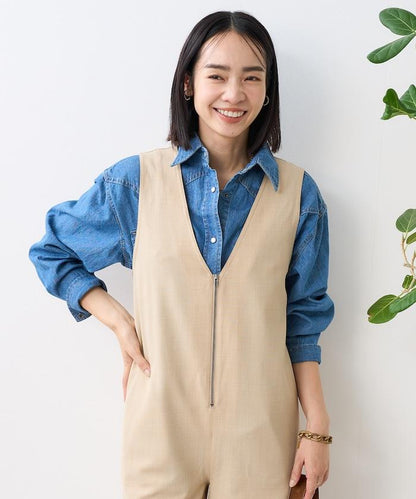 亞麻觸感連體褲