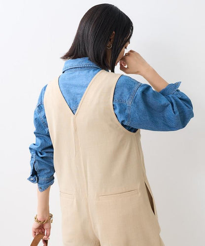 亞麻觸感連體褲