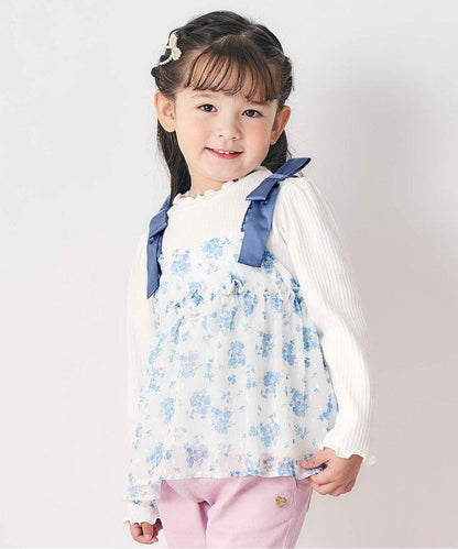 肩蝴蝶結花邊對接上衣