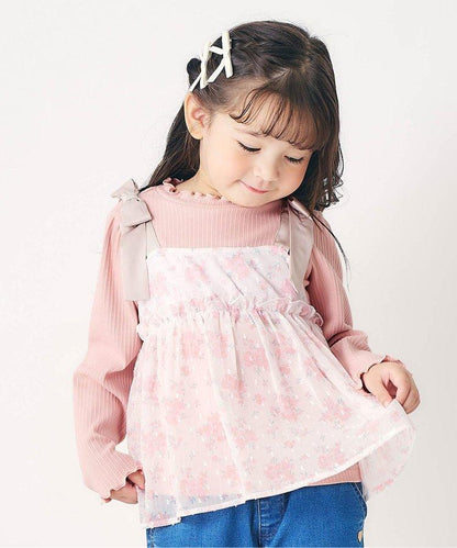 肩蝴蝶結花邊對接上衣
