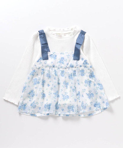 肩蝴蝶結花邊對接上衣