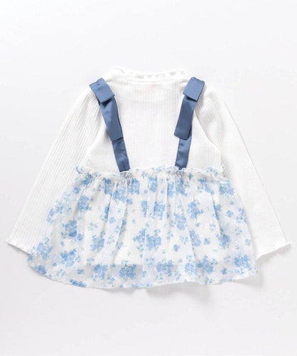 肩蝴蝶結花邊對接上衣