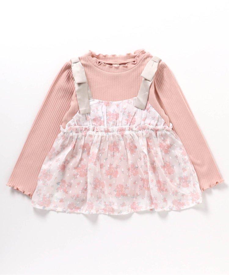 肩蝴蝶結花邊對接上衣