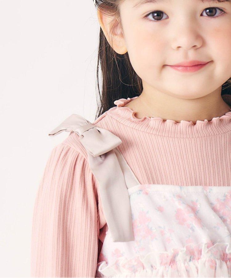 肩蝴蝶結花邊對接上衣