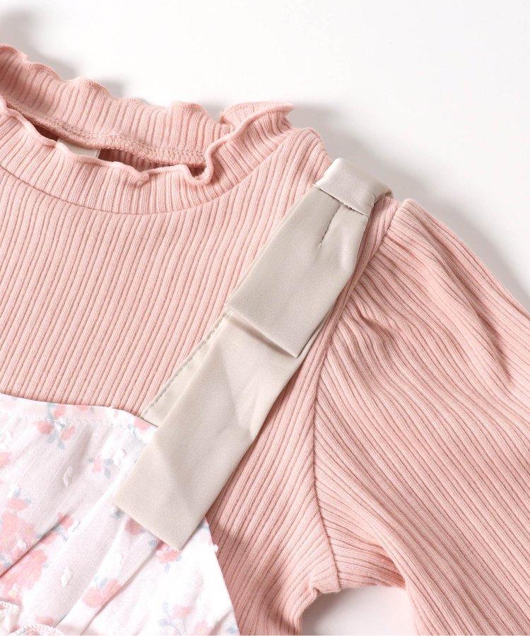 肩蝴蝶結花邊對接上衣