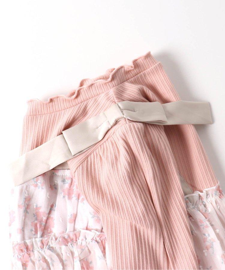 肩蝴蝶結花邊對接上衣