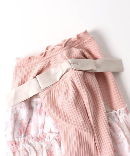 肩蝴蝶結花邊對接上衣