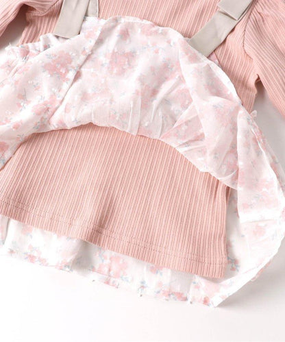 肩蝴蝶結花邊對接上衣