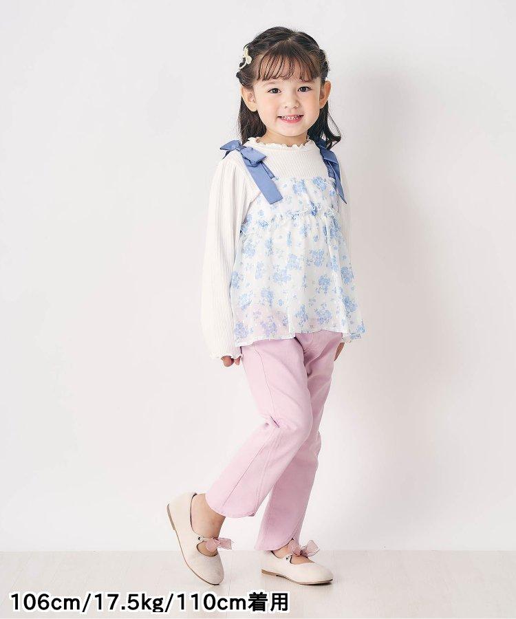 肩蝴蝶結花邊對接上衣