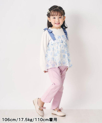 肩蝴蝶結花邊對接上衣