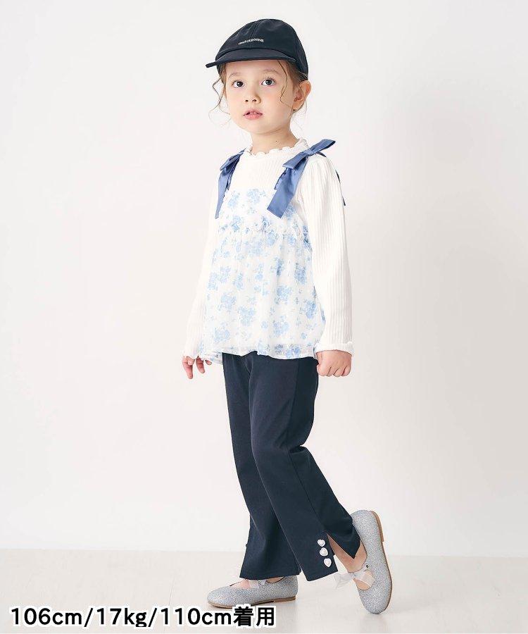 肩蝴蝶結花邊對接上衣