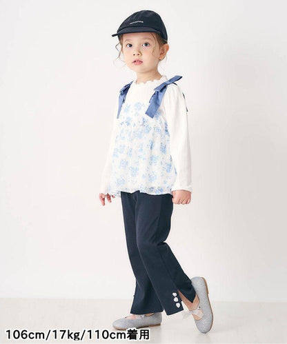 肩蝴蝶結花邊對接上衣