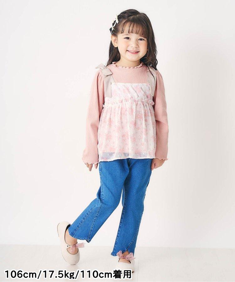 肩蝴蝶結花邊對接上衣