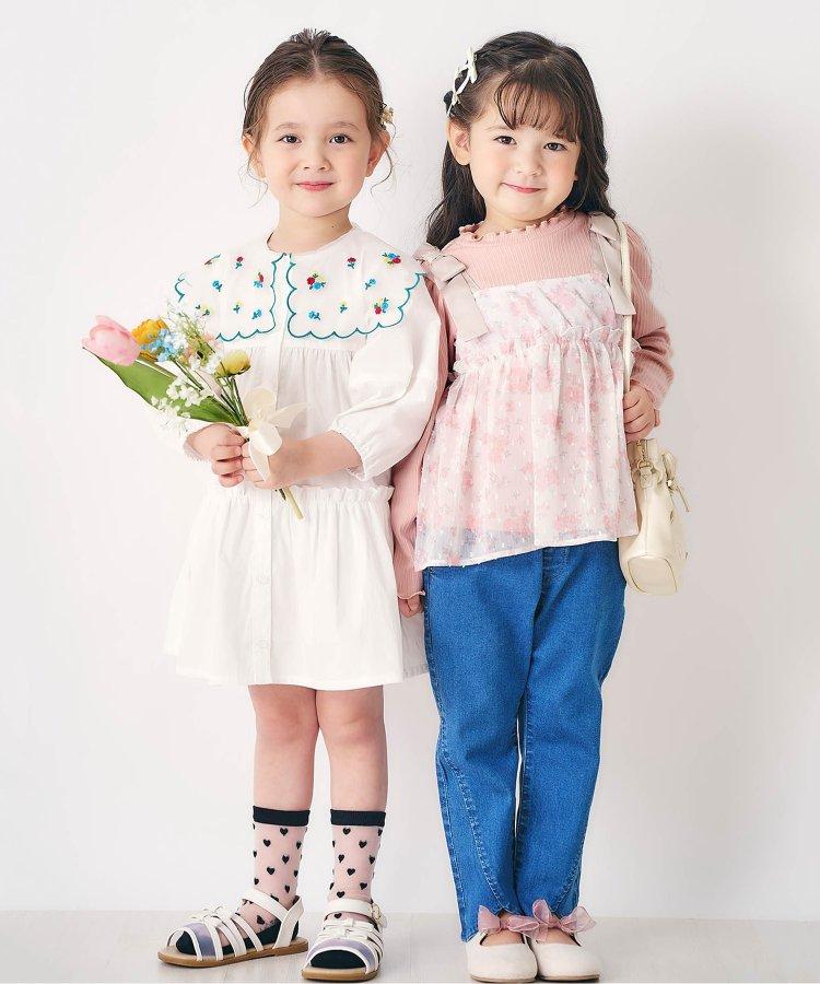 肩蝴蝶結花邊對接上衣