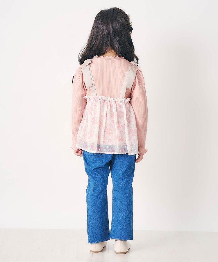 肩蝴蝶結花邊對接上衣