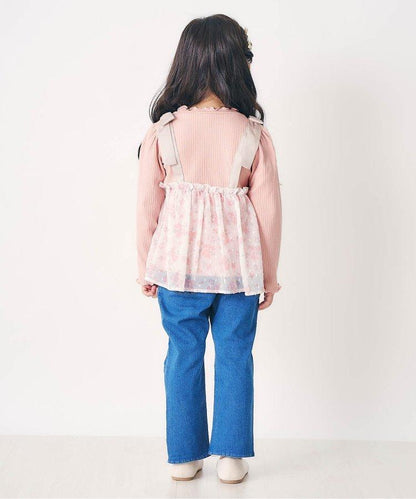 肩蝴蝶結花邊對接上衣