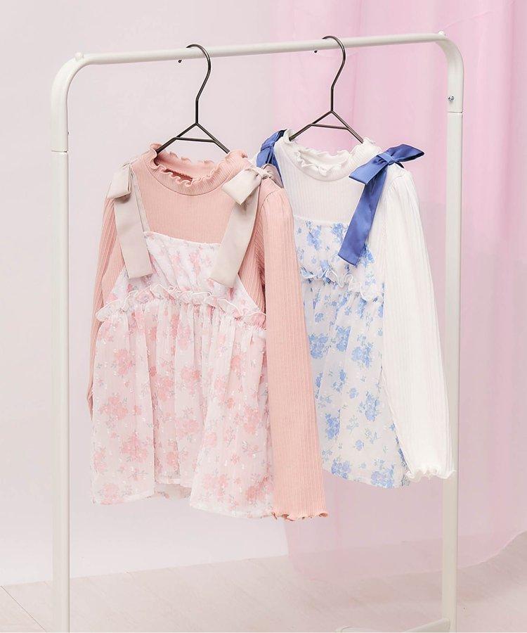 肩蝴蝶結花邊對接上衣