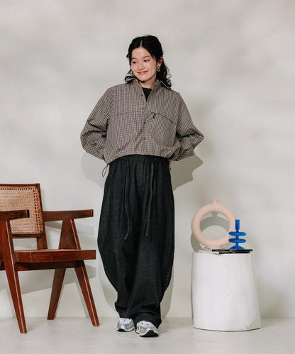 聯名 繫帶鬆緊褶襉褲