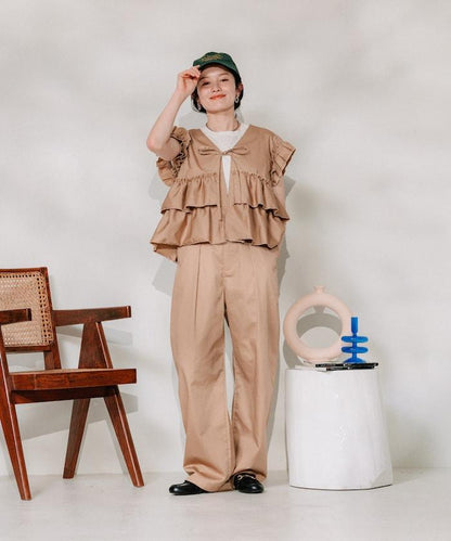 聯名 繫帶鬆緊褶襉褲