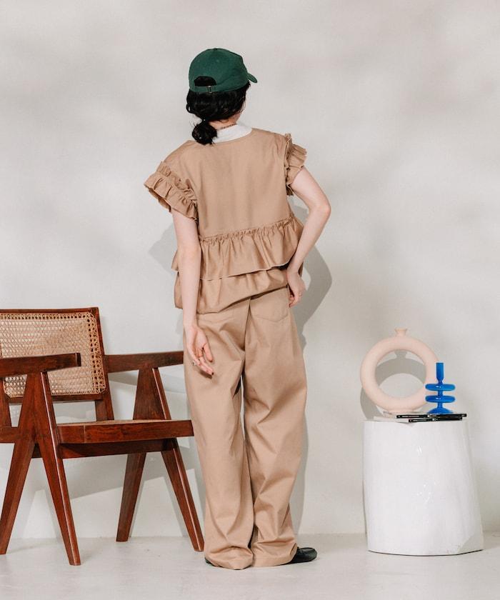 聯名 繫帶鬆緊褶襉褲