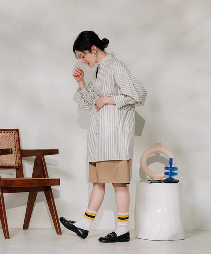揹帶蝴蝶結條紋襯衫