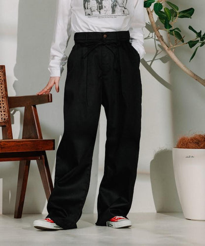 聯名 繫帶鬆緊褶襉褲