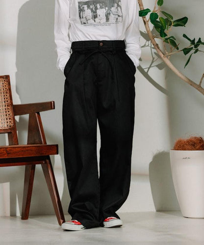 聯名 繫帶鬆緊褶襉褲