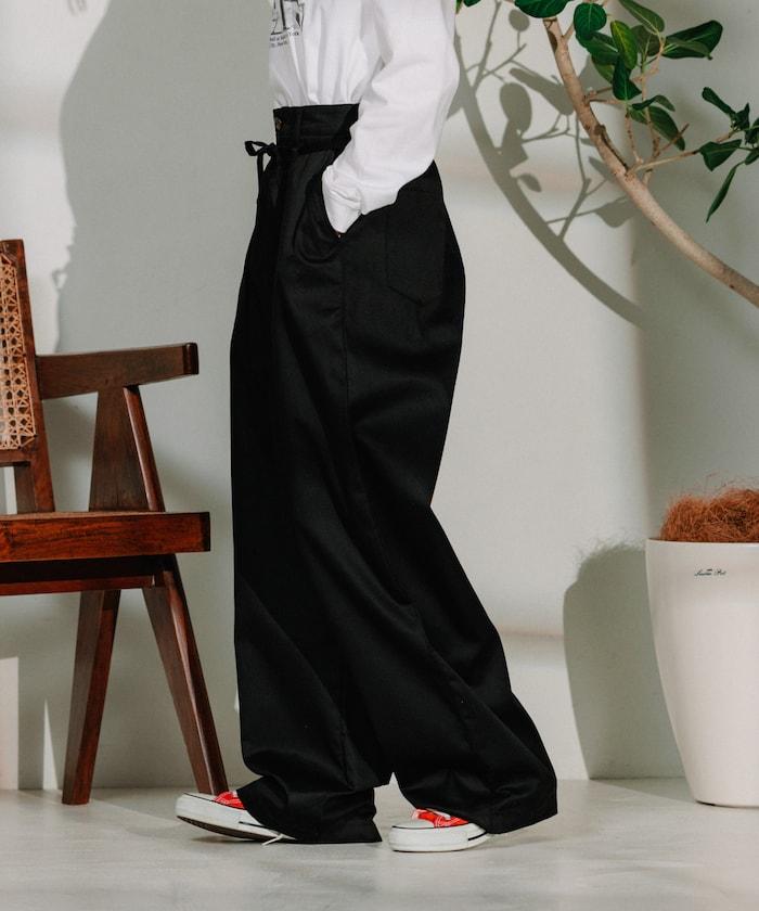 聯名 繫帶鬆緊褶襉褲