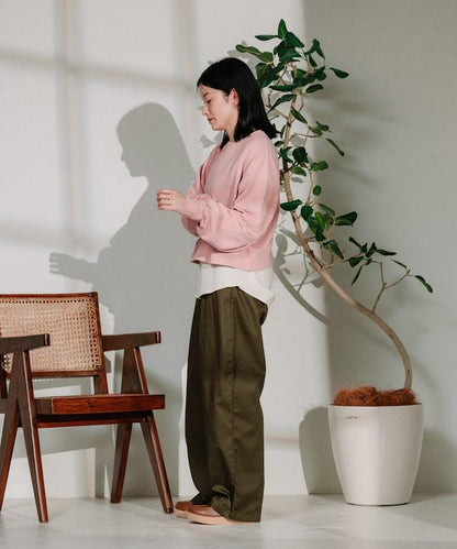 聯名 繫帶鬆緊褶襉褲