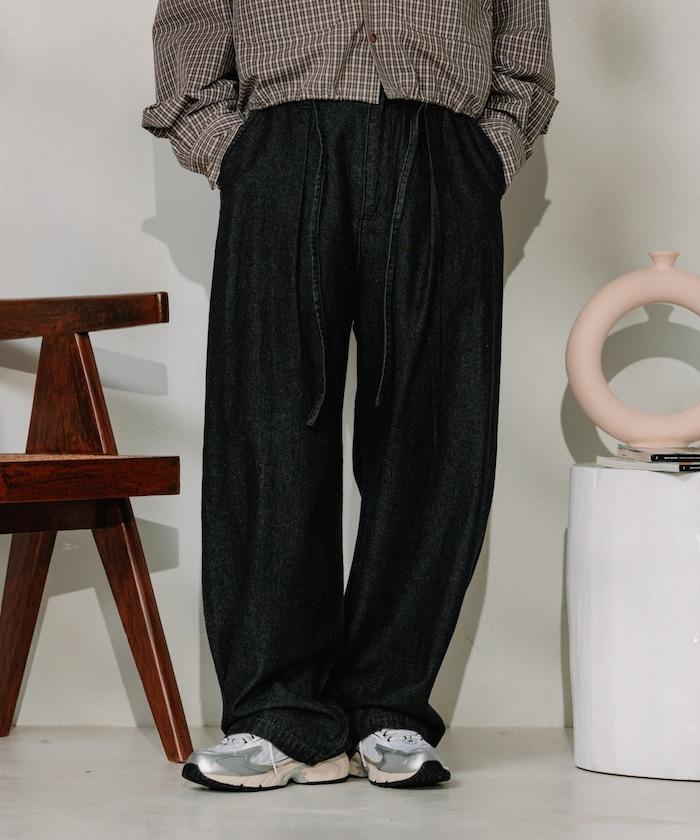 聯名 繫帶鬆緊褶襉褲