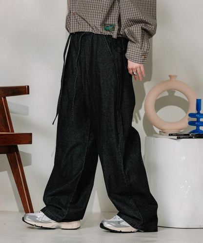 聯名 繫帶鬆緊褶襉褲