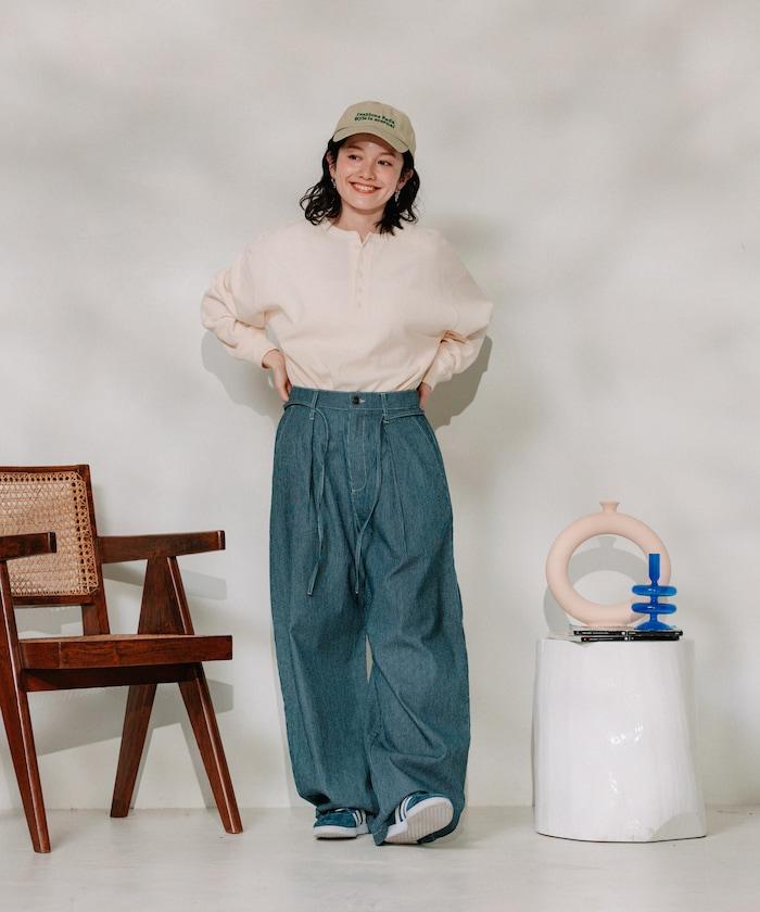 聯名 繫帶鬆緊褶襉褲