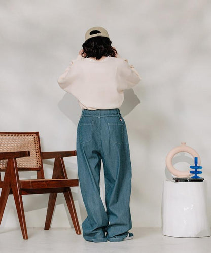 聯名 繫帶鬆緊褶襉褲