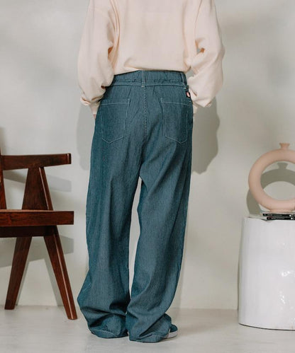 聯名 繫帶鬆緊褶襉褲