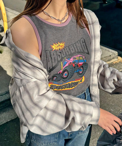 配色拼接織帶標誌背心