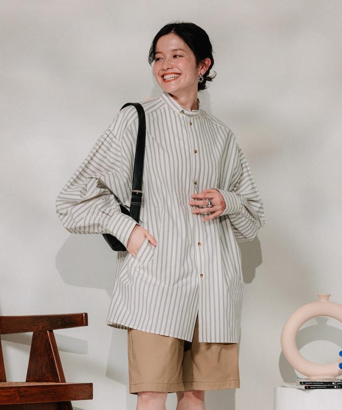揹帶蝴蝶結條紋襯衫