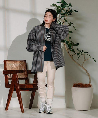 揹帶蝴蝶結條紋襯衫