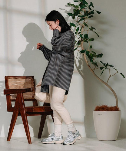 揹帶蝴蝶結條紋襯衫