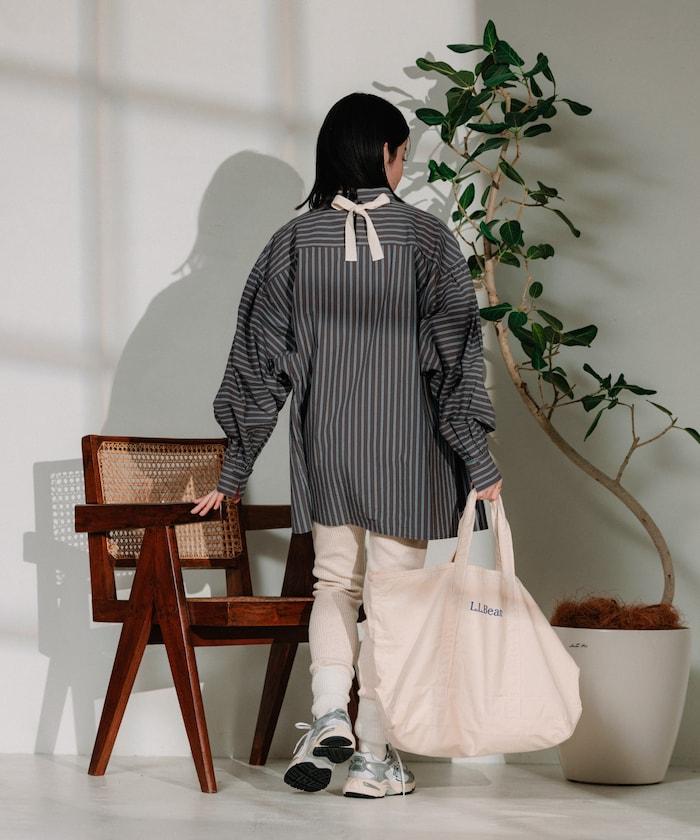 揹帶蝴蝶結條紋襯衫