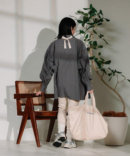 揹帶蝴蝶結條紋襯衫